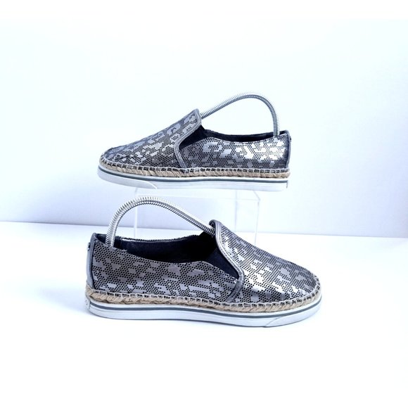 JIMMY CHOO Dawn Metallic Pewter Leather Espadrilles EU 39 US 9 Slip On Leopard - Picture 5 of 16